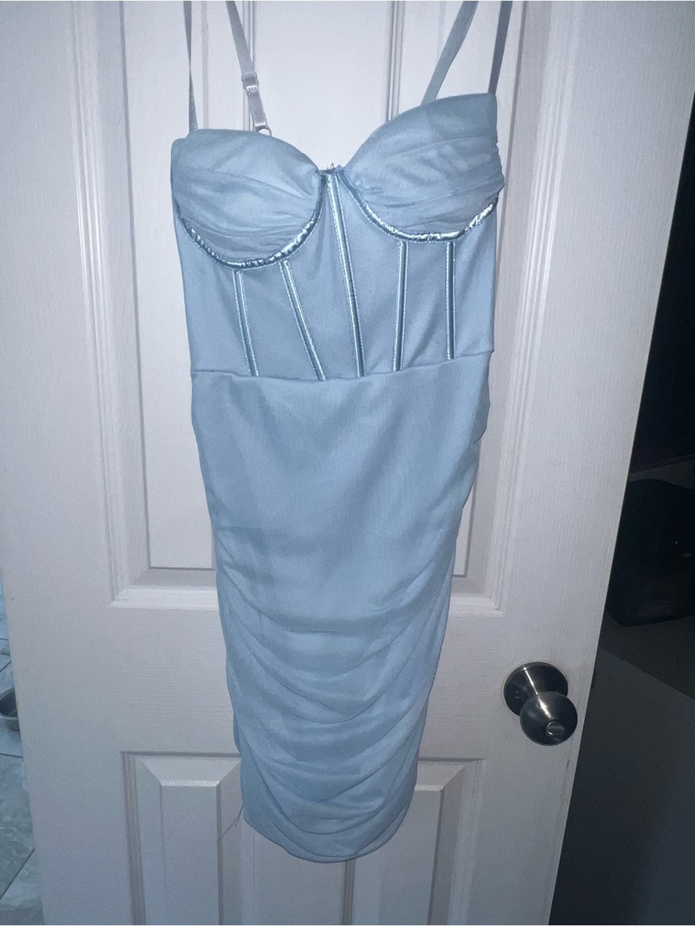 Strapless Light Blue Midi Bustier Dress